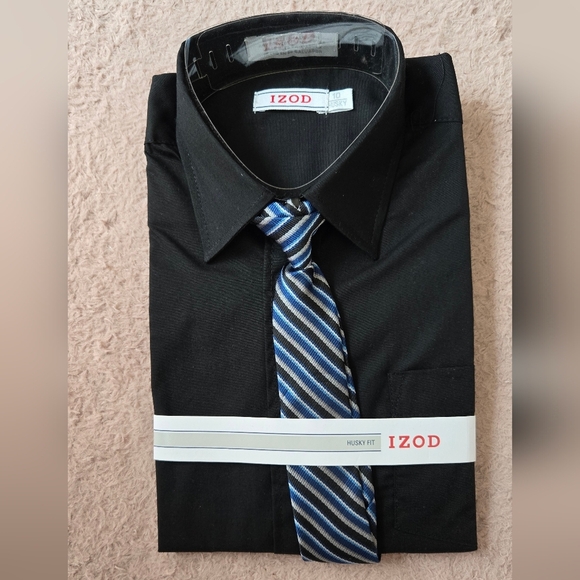 Izod Other - Izod Boy's Black Dress Shirt with Blue Striped Tie 10 Husky NWT
